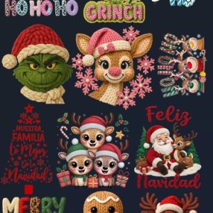 Lienzo DTF Navidad: Estampa 12 Poleras Diseños Tejidos