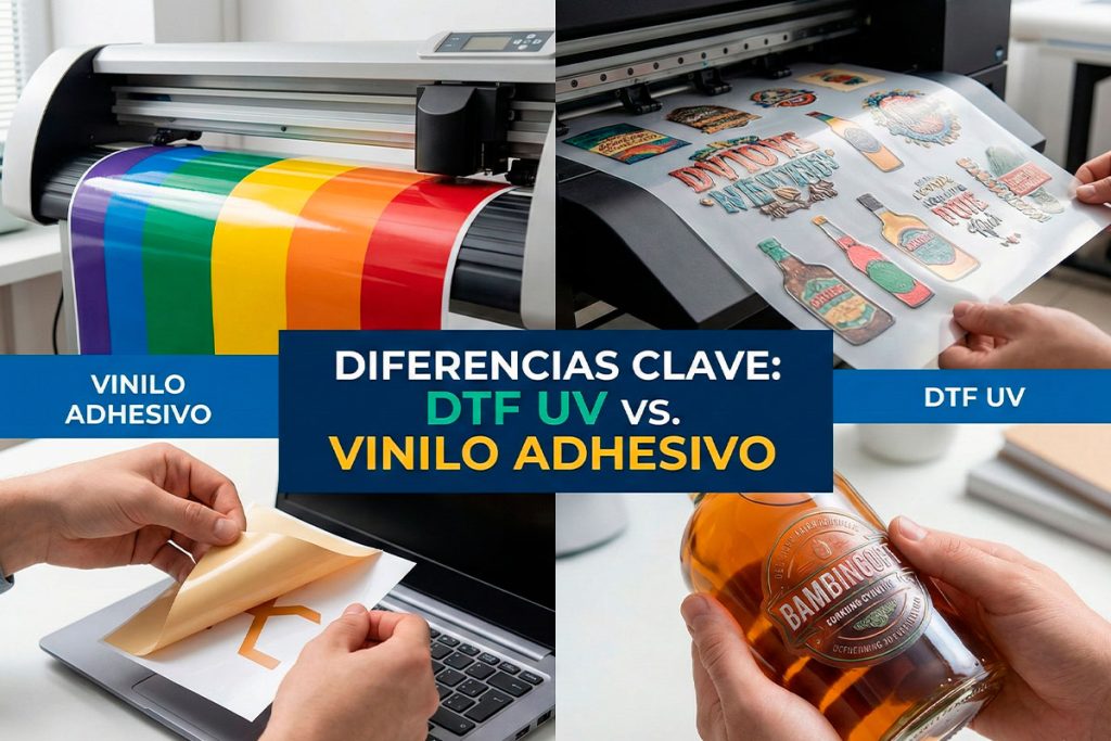 Comparativa de calidad y acabado premium DTF UV vs vinilo adhesivo