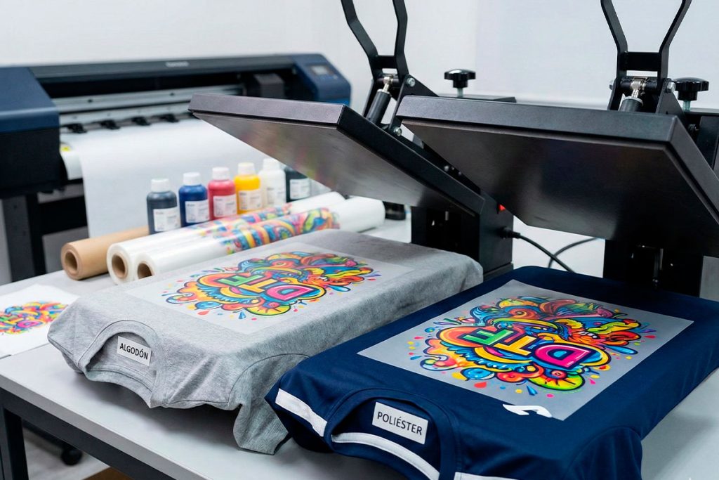 Estampado DTF textil aplicado en camisetas de algodón y poliéster con plancha térmica