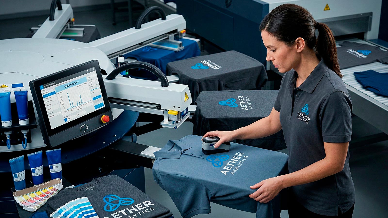 Proceso de control de calidad en el estampado de poleras para empresas con tecnología industrial de precisión.