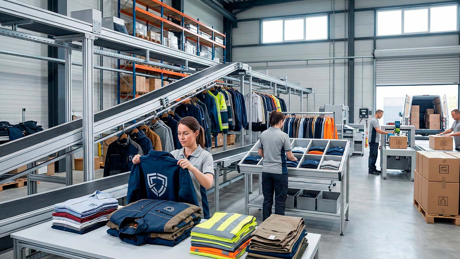 Gestión logística y control de calidad de dotación de personal estampada en planta industrial.